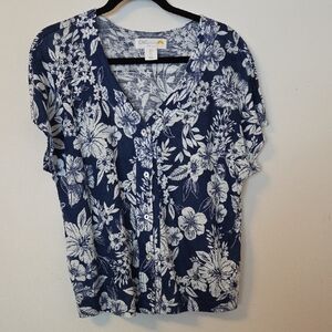 C&C California Navy and White Floral Blouse